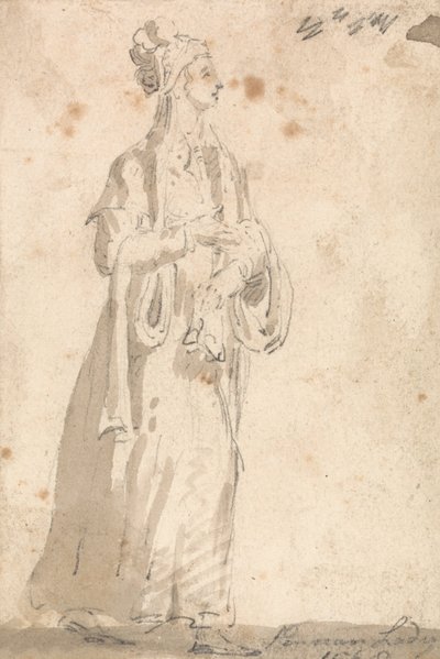 Figuurkostuumstudie - Perzische Dame in 1568 door Thomas Girtin